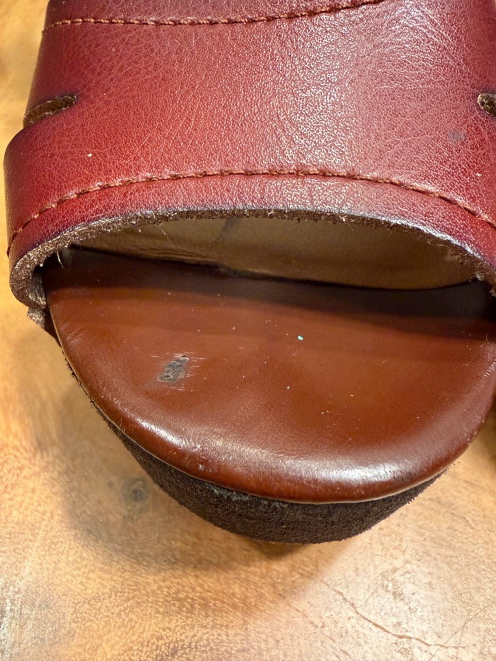 Steve Madden mid 2010s boho leather platform wedge sandals burgundy 9 FAIR - Picture 14 of 16